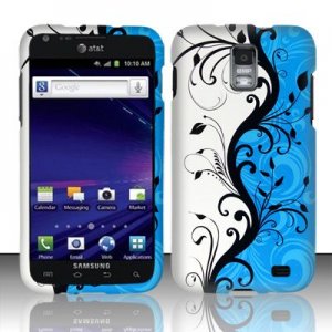 Hard Plastic Rubber Feel Design Case for Samsung Galaxy S II Skyrocket i727 - Silver and Blue Vines