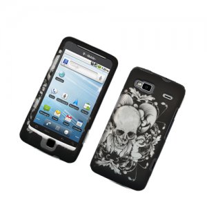 Hard Plastic Rubber Feel Design Case for HTC G2 - Black Skull and Angels