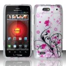 Hard Plastic Rubber Feel Design Case for Motorola Droid 4 XT894 (Verizon) - Silver and Pink Flowers