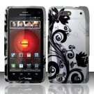 Hard Plastic Rubber Feel Design Case for Motorola Droid 4 XT894 (Verizon) - Silver and Black Vines