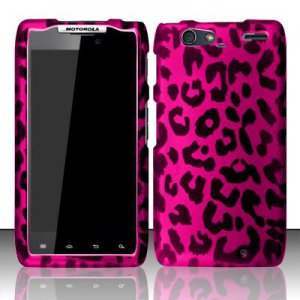 Hard Plastic Rubber Feel Design Case for Motorola Droid RAZR Maxx XT913/XT916 - Hot Pink Leopard