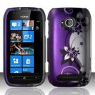 Hard Plastic 2 Piece Snap On Rubberized Case for Nokia Lumia 710 - Silver and Purple Vines
