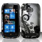 Hard Plastic 2 Piece Snap On Rubberized Case for Nokia Lumia 710 - Silver and Black Vines