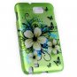 Hard Plastic Snap On Rubberized Design Case for Samsung Galaxy Note - Green Flowers & Butterfly