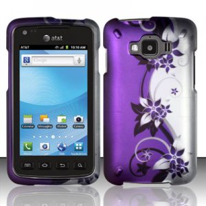 Hard Plastic Snap On Rubberized Design Case for Samsung Rugby Smart i847 - Silver and Purple Vines