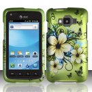 Hard Plastic Snap On Rubberized Design Case for Samsung Rugby Smart i847 - Green Flowers & Butterfly