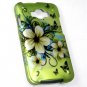 Hard Plastic Snap On Rubberized Design Case for Samsung Rugby Smart i847 - Green Flowers & Butterfly