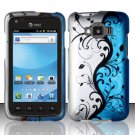 Hard Plastic Snap On Rubberized Design Case for Samsung Rugby Smart i847 - Silver and Blue Vines