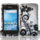 Hard Plastic Snap On Rubberized Design Case for Samsung Rugby Smart i847 - Silver and Black Vines