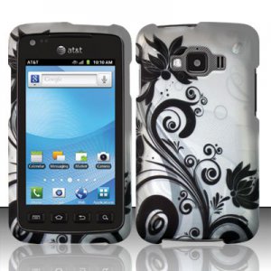 Hard Plastic Snap On Rubberized Design Case for Samsung Rugby Smart i847 - Silver and Black Vines