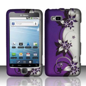 Hard Plastic Rubber Feel Design Case for HTC G2 (T-Mobile) - Silver and Purple Vines