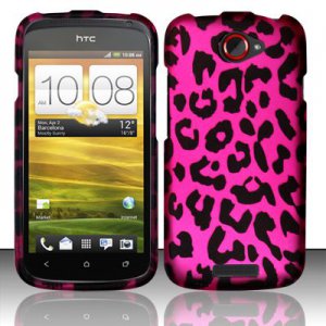 Hard Plastic Rubberized Design Case for HTC One S/Ville (T-Mobile) - Hot Pink Leopard