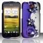 Hard Plastic Rubberized Snap On Design Case for HTC One S/Ville (T-Mobile) - Silver and Purple Vines