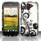 Hard Plastic Rubberized Snap On Design Case for HTC One S/Ville (T-Mobile) - Silver and Black Vines