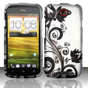 Hard Plastic Rubberized Snap On Design Case for HTC One S/Ville (T-Mobile) - Silver and Black Vines
