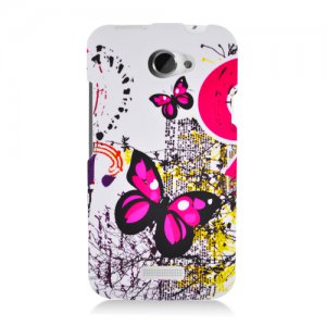Hard Plastic 2-Piece Rubberized Snap On Design Case for HTC One X/Elite (AT&T) - Dual Pink Butterfly