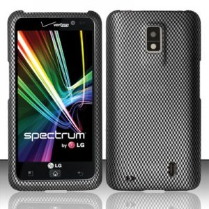 Hard Plastic 2-Piece Rubberized Snap On Design Case for LG Spectrum - Carbon Fiber
