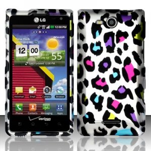 Hard Plastic 2-Piece Rubberized Snap On Design Case for LG Lucid 4G - Rainbow Leopard