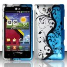 Hard Plastic 2-Piece Rubberized Snap On Design Case for LG Lucid 4G - Silver and Blue Vines