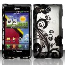 Hard Plastic 2-Piece Rubberized Snap On Design Case for LG Lucid 4G - Silver and Black Vines
