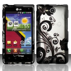 Hard Plastic 2-Piece Rubberized Snap On Design Case for LG Lucid 4G - Silver and Black Vines