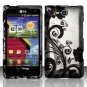 Hard Plastic 2-Piece Rubberized Snap On Design Case for LG Lucid 4G - Silver and Black Vines