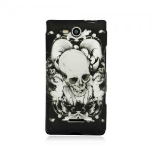 Hard Plastic 2-Piece Rubberized Snap On Design Case for LG Lucid 4G - Black Skull and Angels