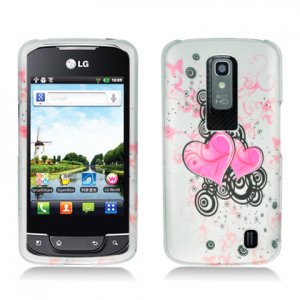 Hard Plastic 2-Piece (Snap On) Rubberized Design Case for LG Nitro HD - Floating Hearts