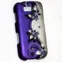 Hard Plastic Snap On Rubberized Design Case for Samsung Galaxy S Blaze 4G - Silver & Purple Vines