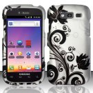 Hard Plastic Snap On Rubberized Design Case for Samsung Galaxy S Blaze 4G - Silver & Black Vines