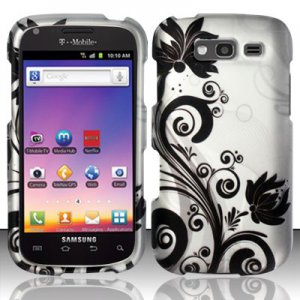 Hard Plastic Snap On Rubberized Design Case for Samsung Galaxy S Blaze 4G - Silver & Black Vines