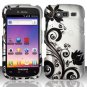 Hard Plastic Snap On Rubberized Design Case for Samsung Galaxy S Blaze 4G - Silver & Black Vines