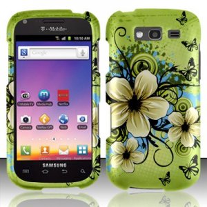 Hard Plastic Snap On Rubberized Design Case for Samsung Galaxy S Blaze 4G - Flowers & Butterfly