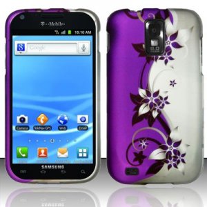Hard Plastic Rubber Feel Design Case for Samsung Galaxy S II/Hercules T989 - Silver & Purple Vines