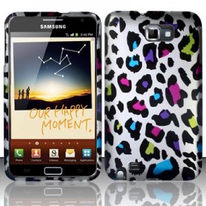 Hard Plastic 2-Piece (Snap On) Rubberized Design Case for Samsung Galaxy Note - Rainbow Leopard