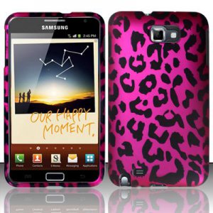 Hard Plastic 2-Piece (Snap On) Rubberized Design Case for Samsung Galaxy Note - Hot Pink Leopard