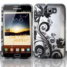 Hard Plastic 2-Piece (Snap On) Rubberized Design Case for Samsung Galaxy Note - Silver & Black Vines