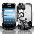 Hard Plastic Snap-On Rubberized Design Case Cover for ZTE Fury - Silver and Black Vines