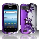 Hard Plastic Snap-On Rubberized Design Case Cover for ZTE Fury - Silver and Purple Vines