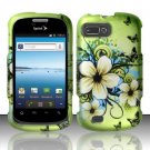Hard Plastic Snap-On Rubberized Design Case Cover for ZTE Fury - Green Flowers and Butterfly
