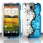 Hard Plastic Rubberized Snap On Design Case for HTC One X/Elite (AT&T) - Silver & Blue Vines