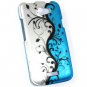 Hard Plastic Rubberized Snap On Design Case for HTC One X/Elite (AT&T) - Silver & Blue Vines
