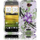 Hard Plastic 2-Piece (Snap On) Design Case for HTC One X/Elite (AT&T) - Green and Purple Lily