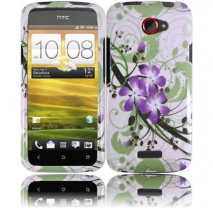 Hard Plastic 2-Piece (Snap On) Design Case for HTC One X/Elite (AT&T) - Green and Purple Lily
