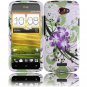 Hard Plastic 2-Piece (Snap On) Design Case for HTC One X/Elite (AT&T) - Green and Purple Lily