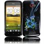 Hard Plastic 2-Piece (Snap On) Design Case for HTC One X/Elite (AT&T) - Black and Blue Flower