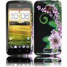 Hard Plastic 2-Piece (Snap On) Design Case for HTC One X/Elite (AT&T) - Black and Green Flower