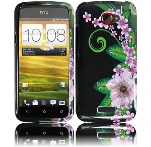 Hard Plastic 2-Piece (Snap On) Design Case for HTC One X/Elite (AT&T) - Black and Green Flower