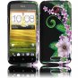Hard Plastic 2-Piece (Snap On) Design Case for HTC One X/Elite (AT&T) - Black and Green Flower