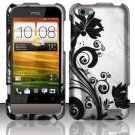 Hard Plastic Rubberized Snap On Design Case for HTC One V (Virgin Mobile) - Silver and Black Vines